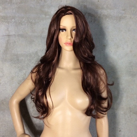 🌺 BROWN AUBURN HAIR WIG WAVY 29" SYNTH DARK WEAVE - Picture 3 of 7